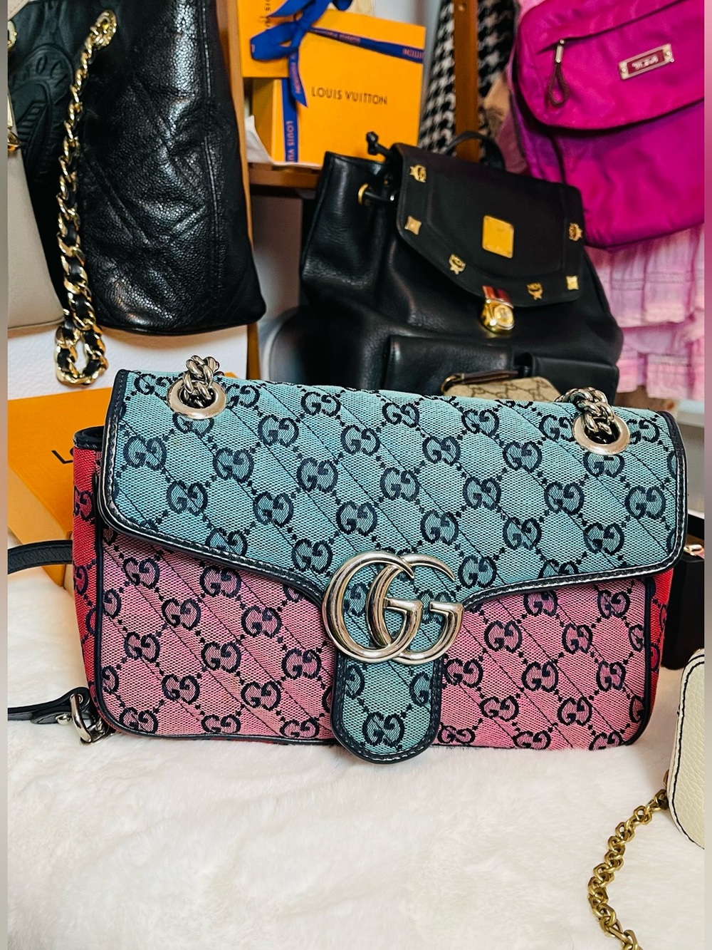 Authentic Gucci GG Marmont Small Multicolor Quilted Canvas Bag